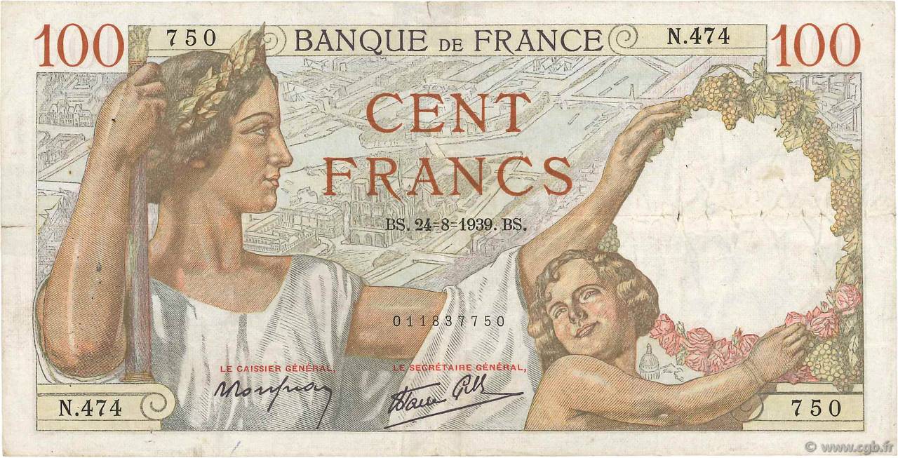 100 Francs SULLY FRANCE  1939 F.26.05 TB