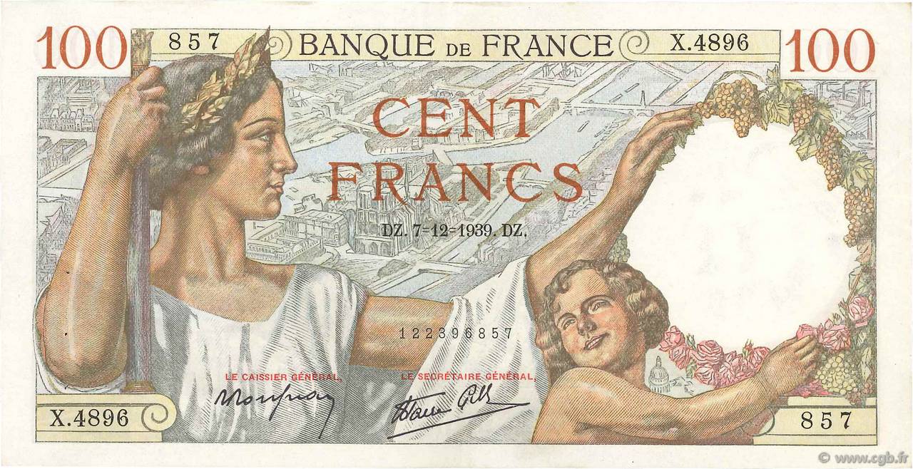 100 Francs SULLY FRANCE  1939 F.26.17 pr.SUP