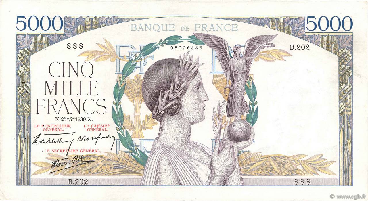 5000 Francs VICTOIRE Impression à plat FRANCE  1939 F.46.06 TTB