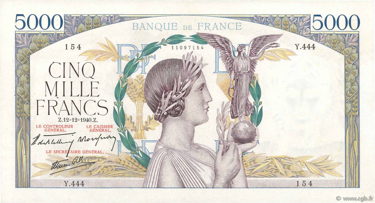 5000 Francs VICTOIRE Impression à plat FRANCE  1940 F.46.16 TTB+