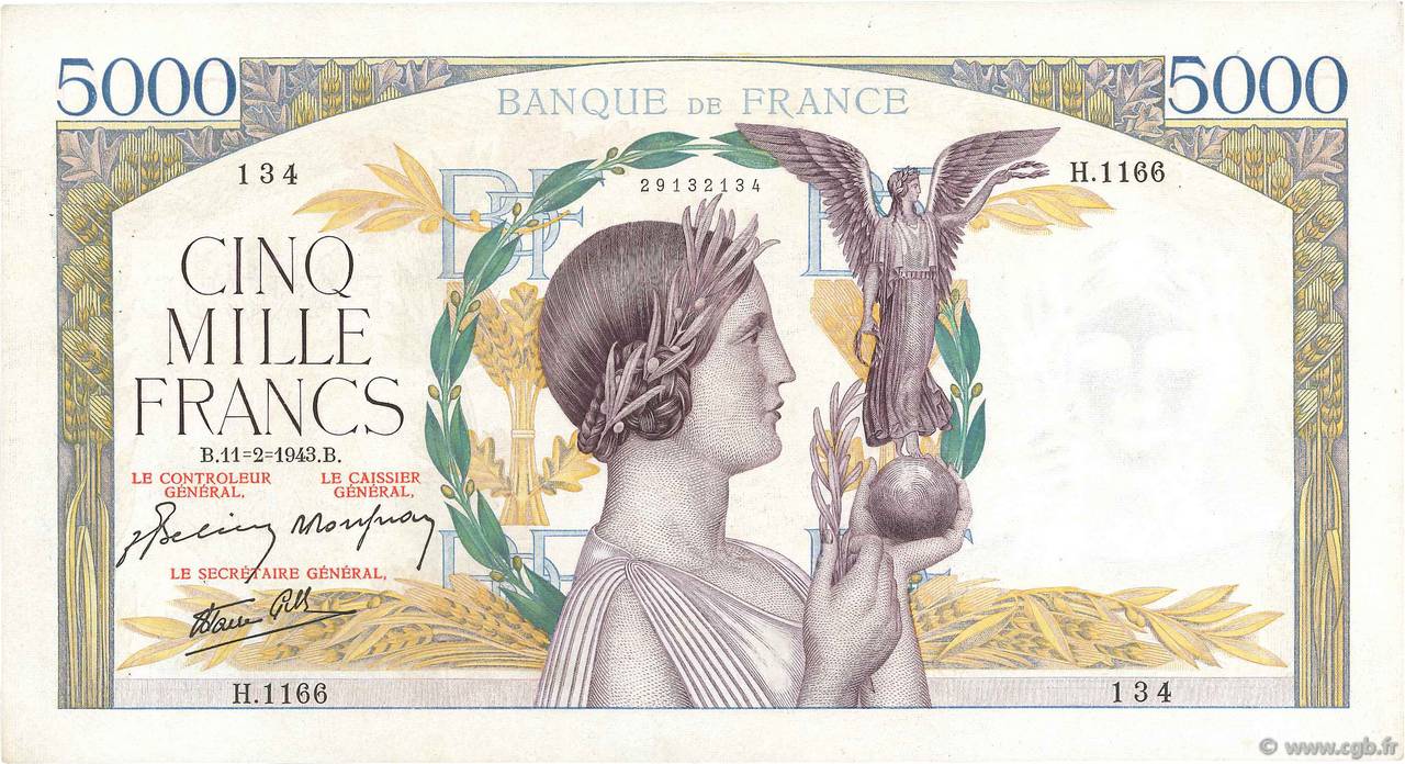 5000 Francs VICTOIRE Impression à plat FRANCIA  1943 F.46.47 q.SPL