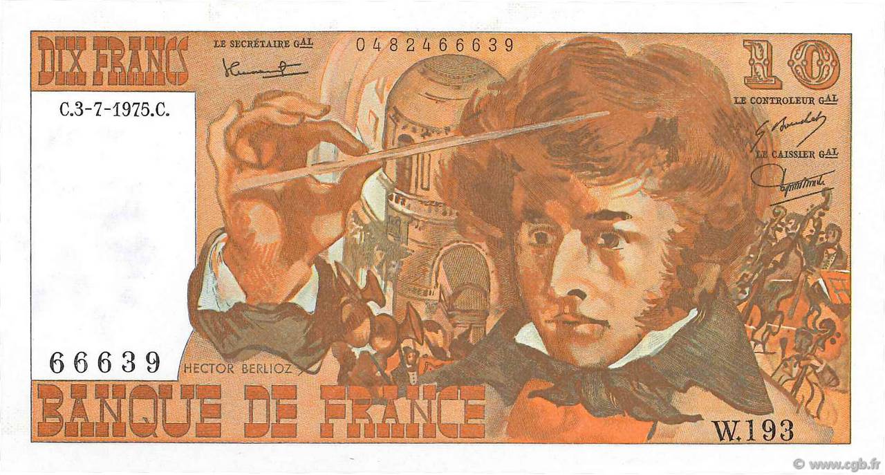 10 Francs BERLIOZ FRANCE  1975 F.63.11 UNC-
