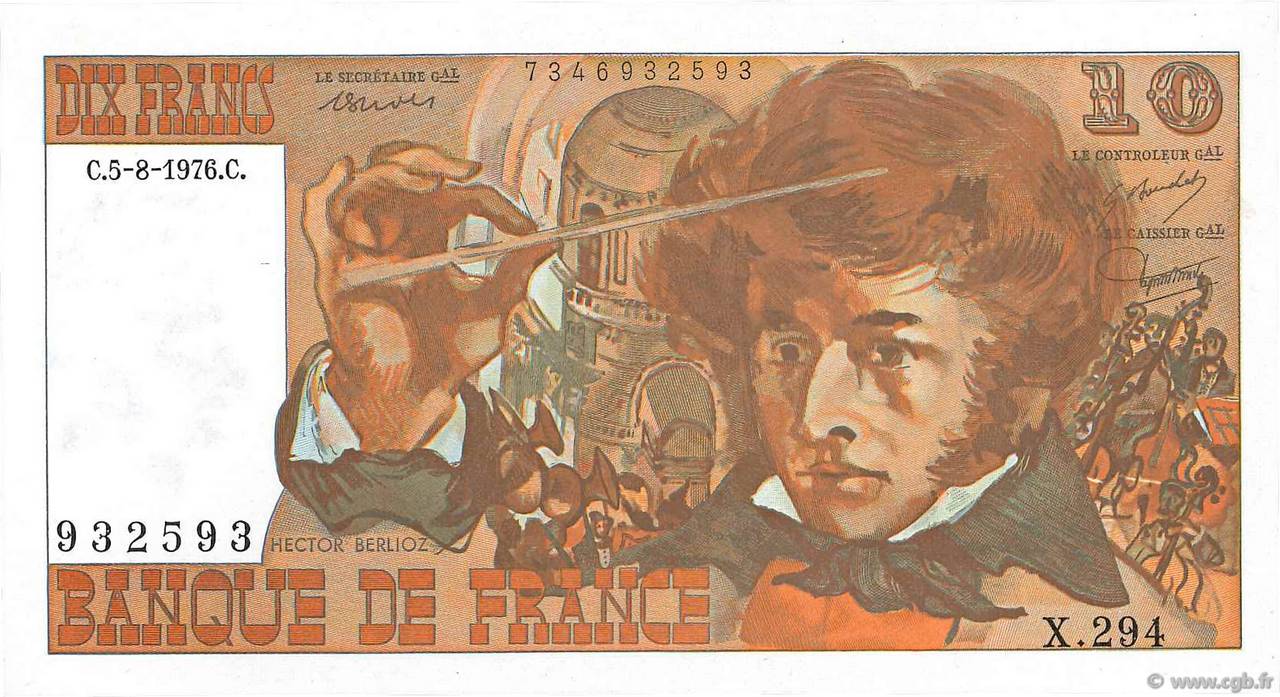 10 Francs BERLIOZ FRANCE  1976 F.63.20 SPL