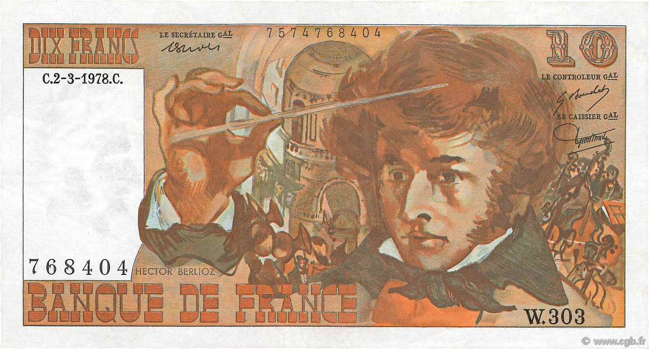 10 Francs BERLIOZ FRANCE  1978 F.63.23 VF