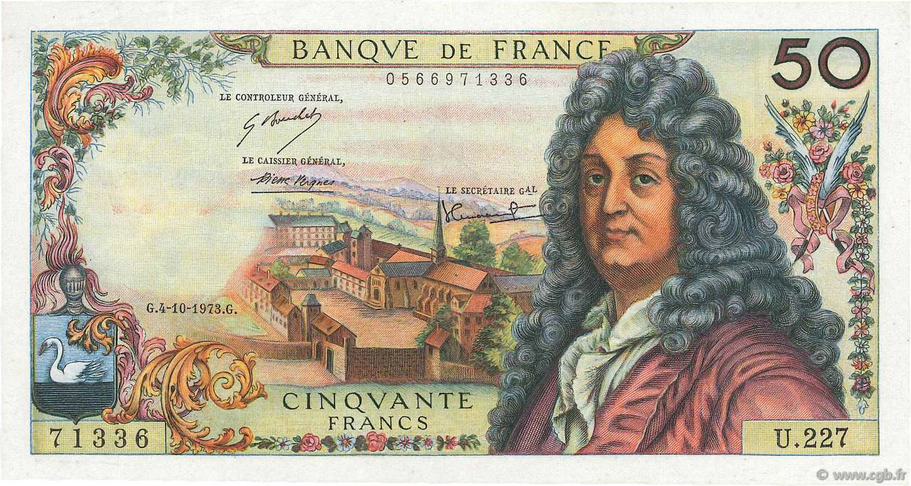 50 Francs RACINE FRANCIA  1973 F.64.24 q.AU