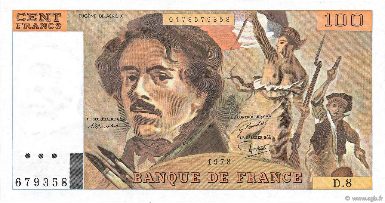 100 Francs DELACROIX modifié FRANCE  1978 F.69.01e SPL+