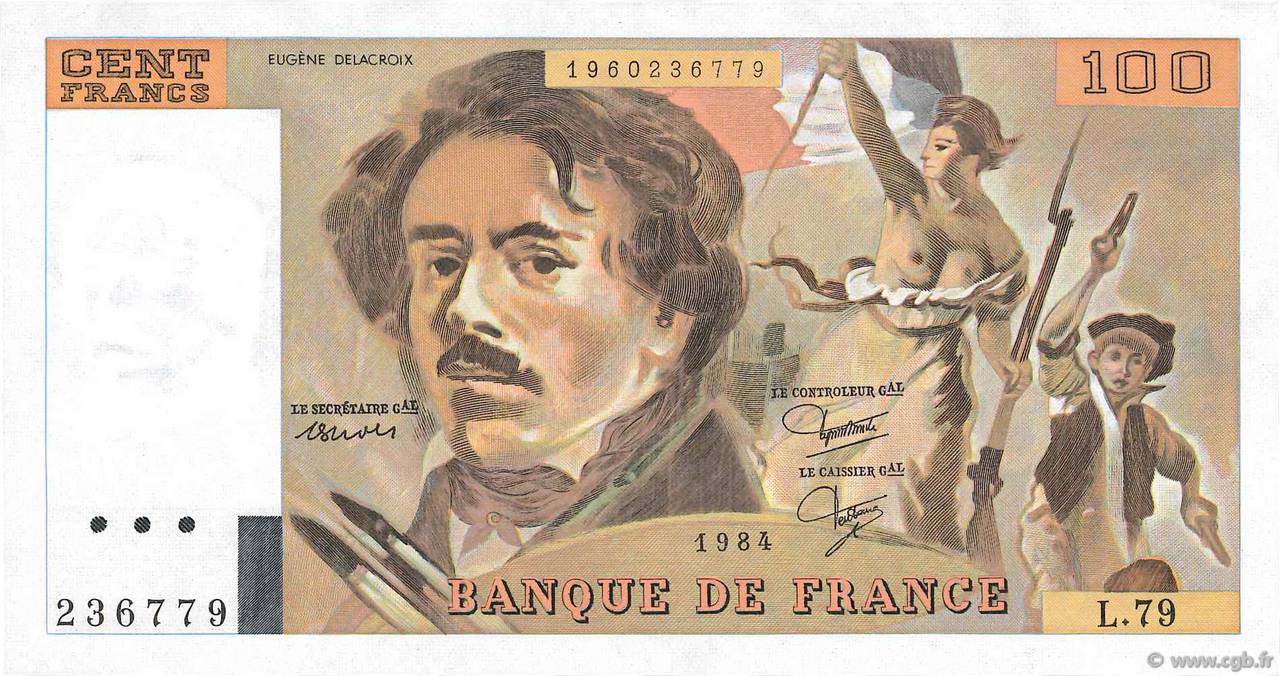 100 Francs DELACROIX modifié FRANCE  1984 F.69.08a NEUF