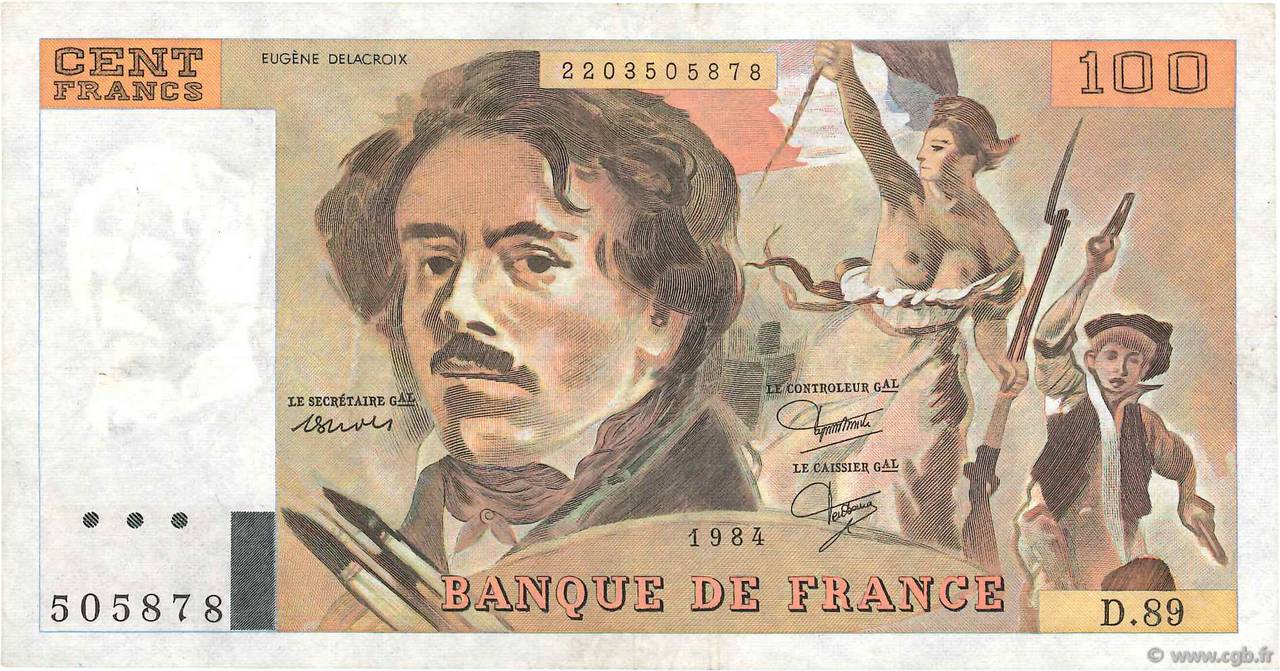 100 Francs DELACROIX modifié FRANCE  1984 F.69.08b TTB