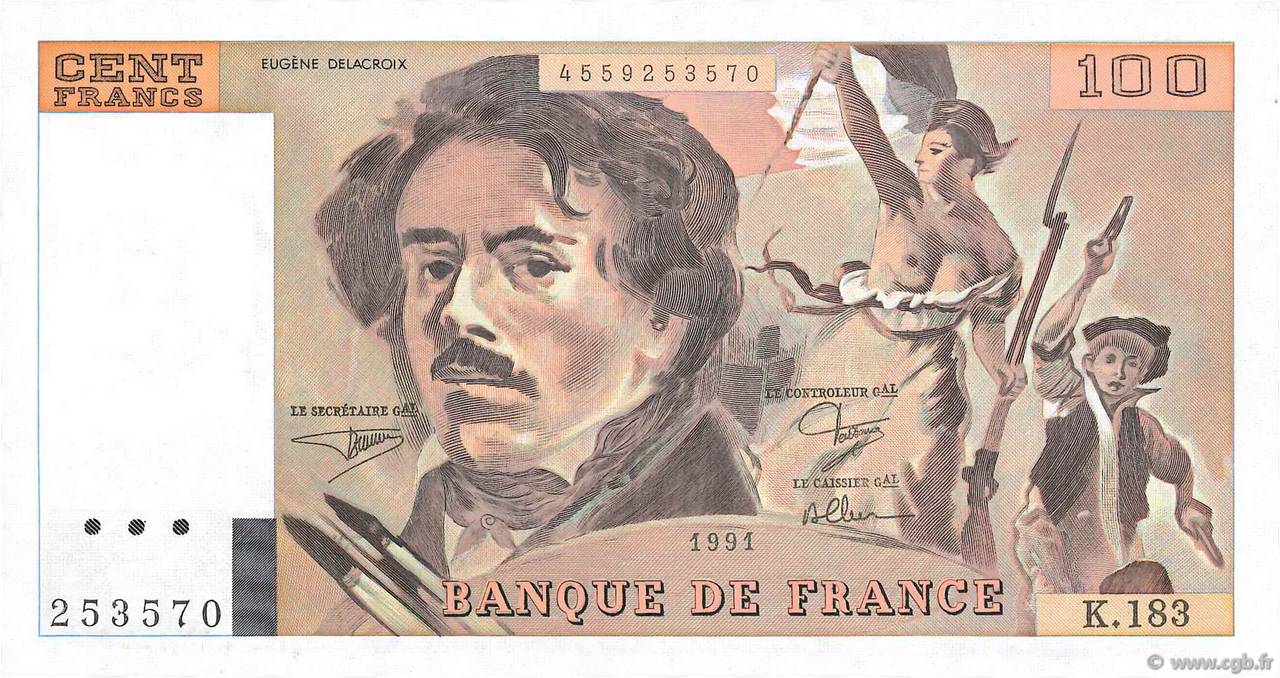 100 Francs DELACROIX imprimé en continu FRANKREICH  1991 F.69bis.03b2 ST