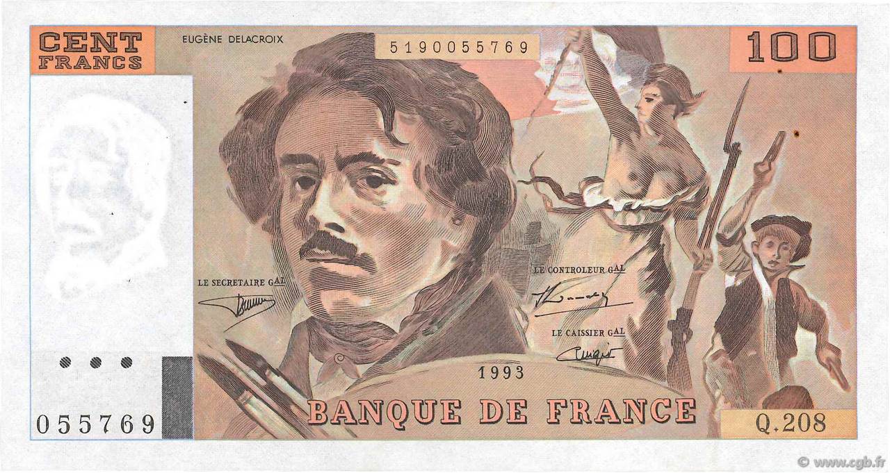 100 Francs DELACROIX imprimé en continu FRANCIA  1993 F.69bis.05 SPL