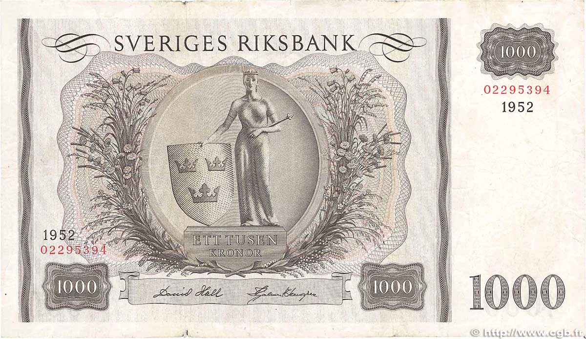 1000 Kronor SUÈDE  1952 P.46a TB