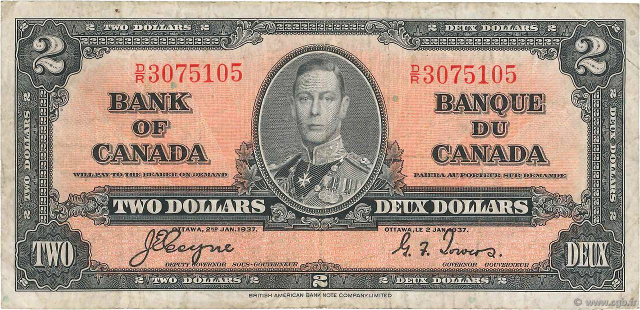 2 Dollars CANADA  1937 P.059c TB+