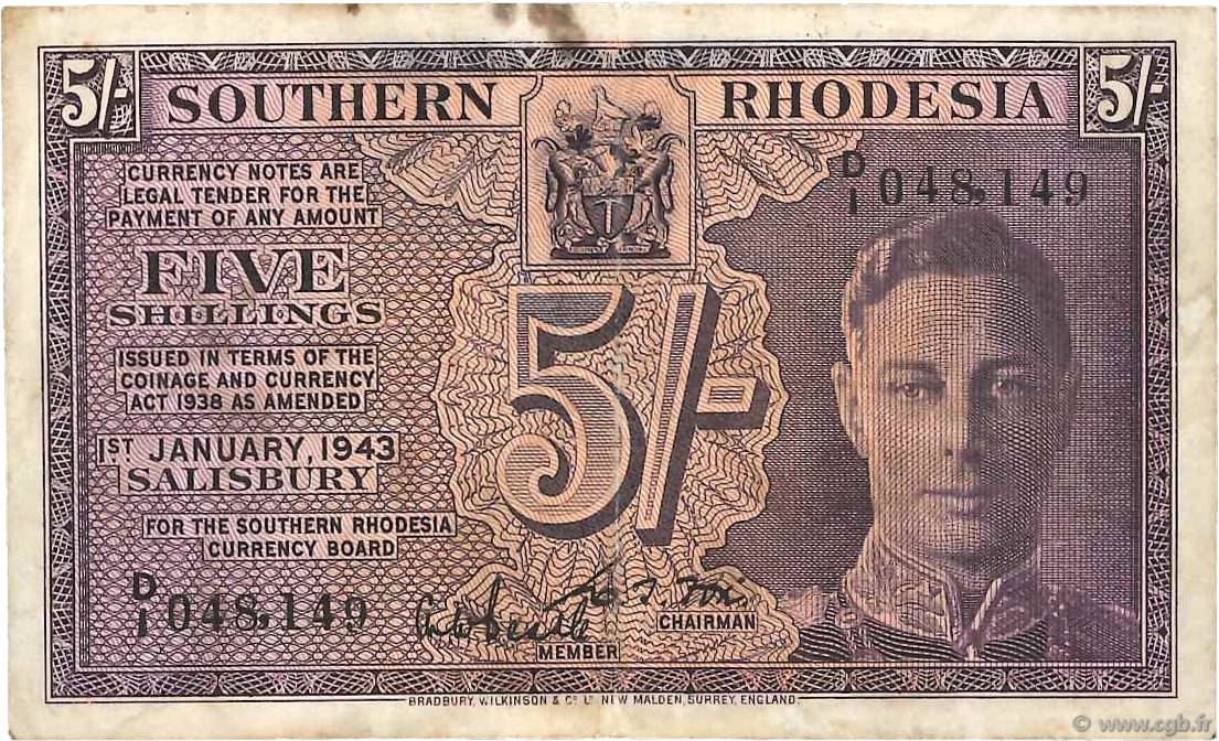 5 Shillings RHODÉSIE DU SUD  1943 P.08 pr.TTB