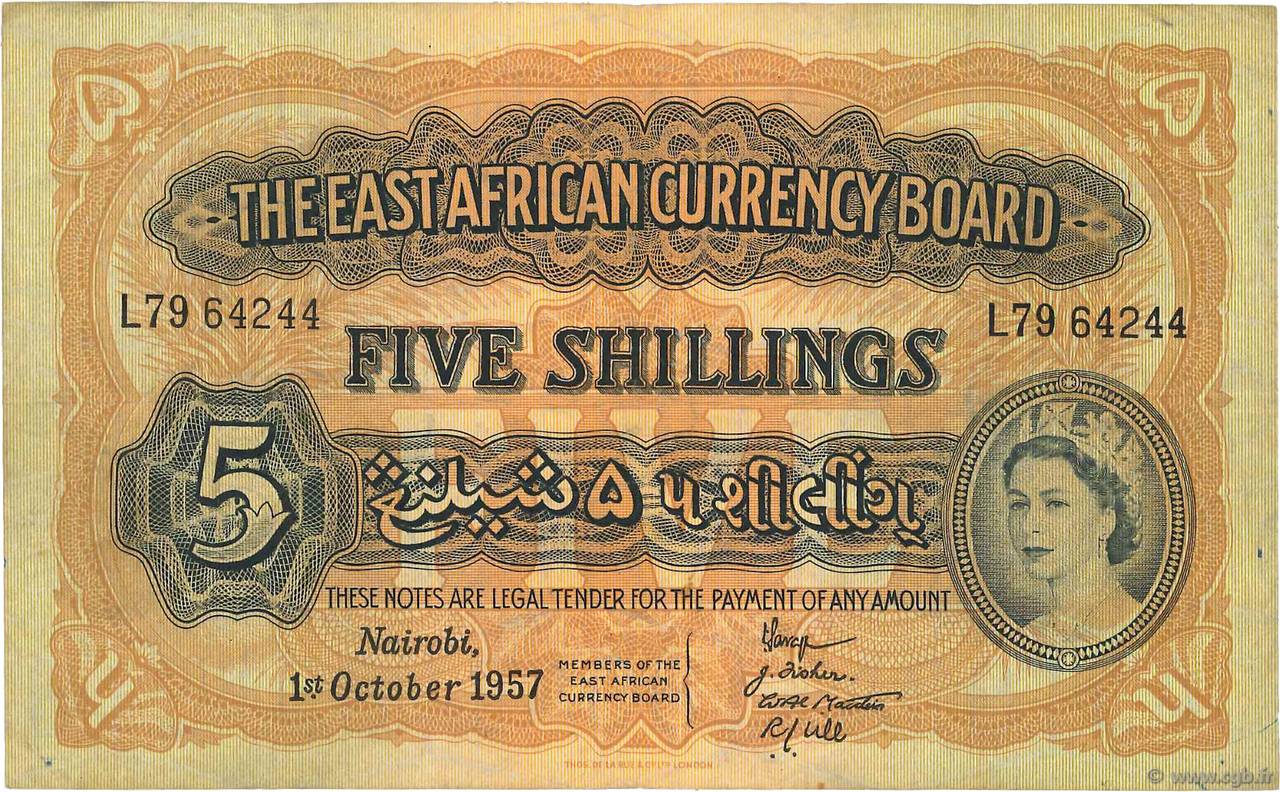 5 Shillings AFRIQUE DE L EST  1957 P.33 TB