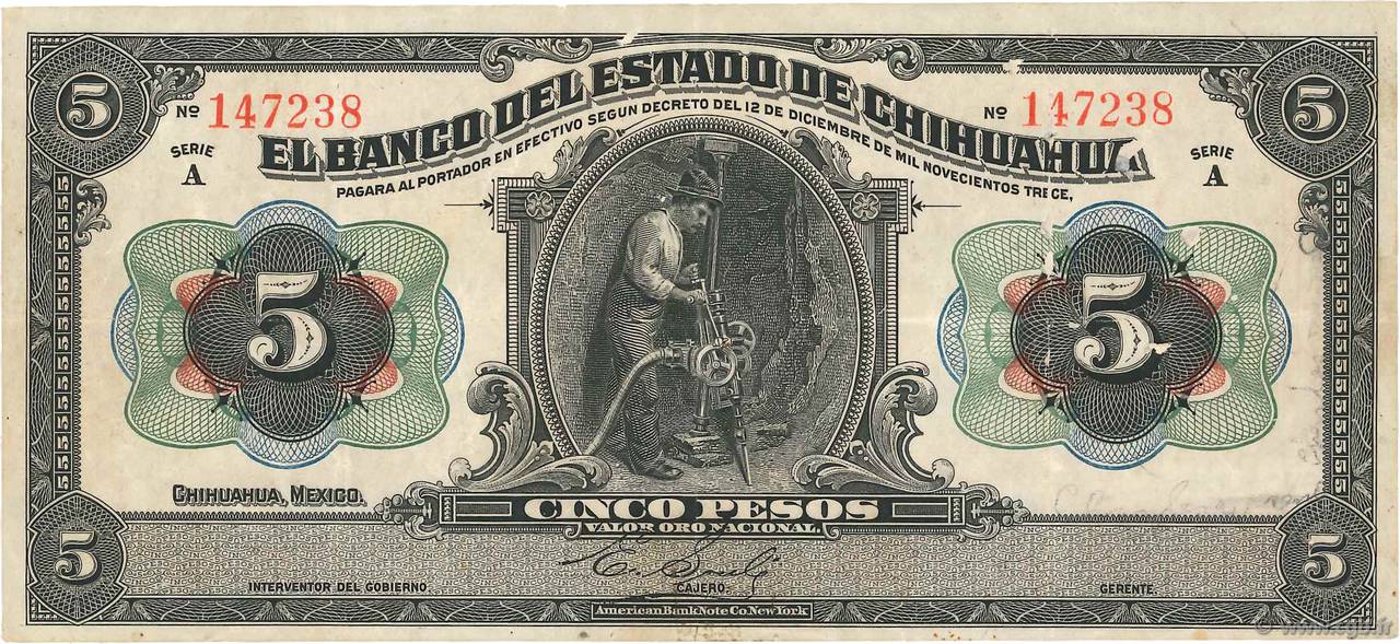 5 Pesos MEXICO  1913 PS.0132a VF