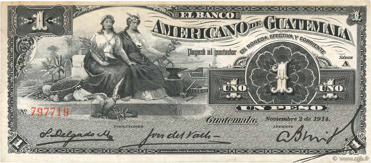 1 Peso GUATEMALA  1914 PS.111b TTB