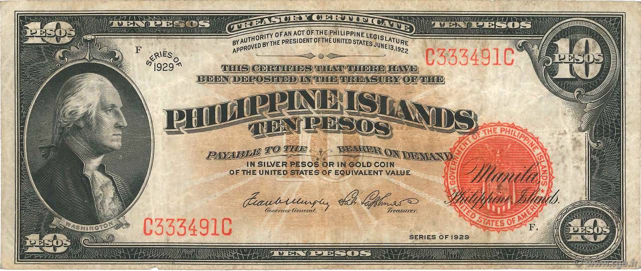 10 Pesos PHILIPPINES  1929 P.076 TB