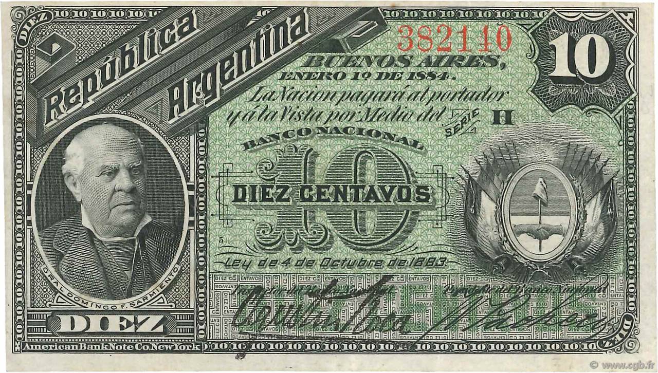 10 Centavos ARGENTINE  1884 P.006 pr.SUP
