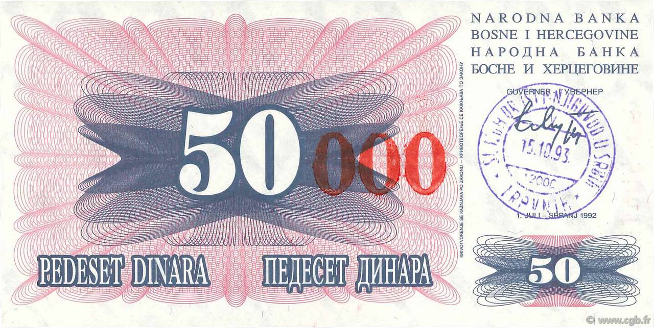 50000 Dinara BOSNIE HERZÉGOVINE  1993 P.055b NEUF