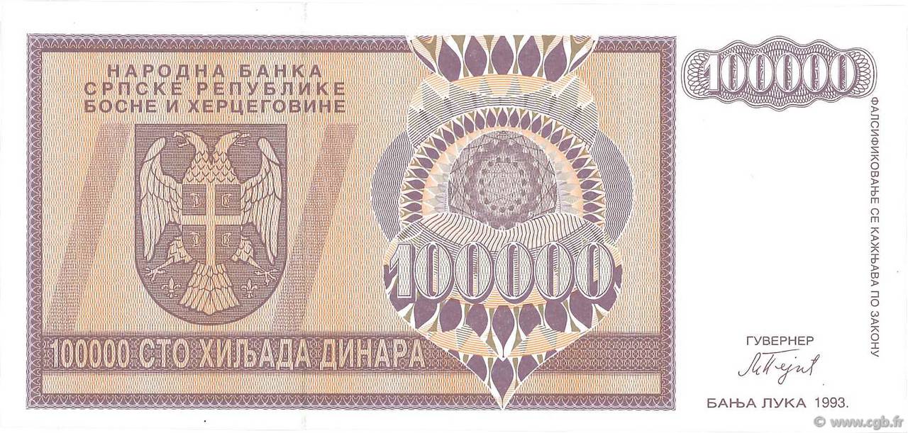 100000 Dinara BOSNIA-HERZEGOVINA  1993 P.141a SC+