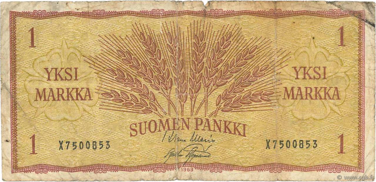 1 Markka FINLAND  1963 P.098a G