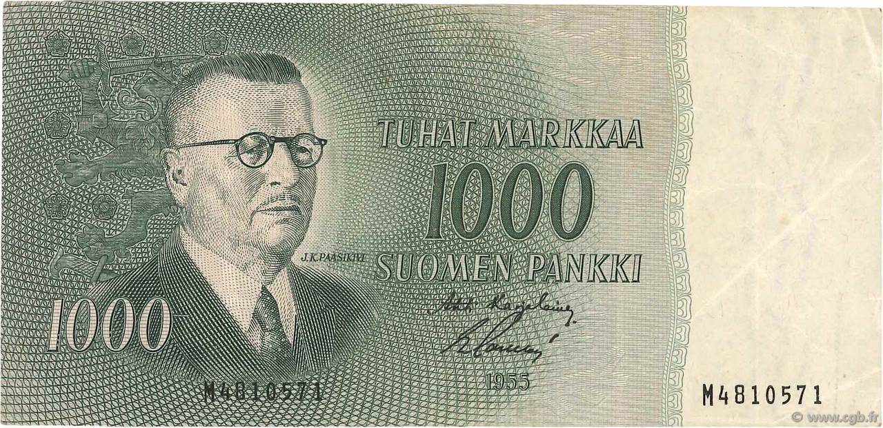 1000 Markkaa FINLAND  1955 P.093a VF