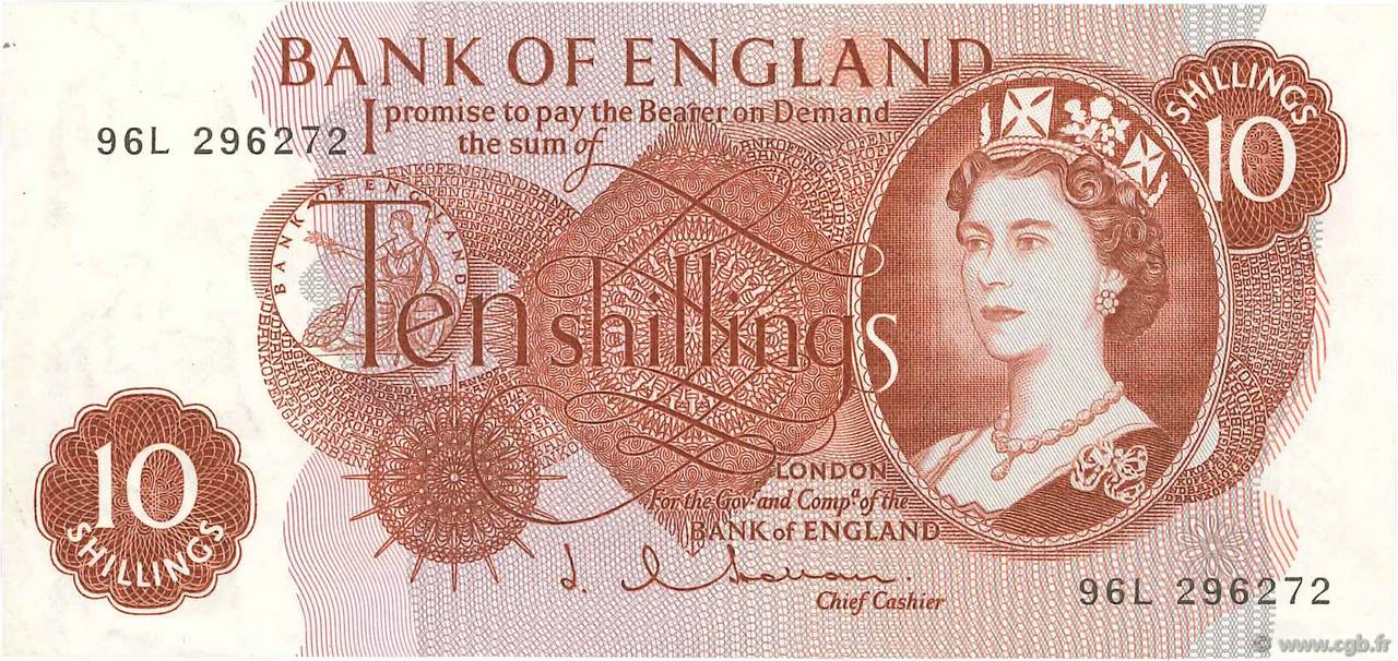 10 Shillings ENGLAND  1962 P.373b VF+