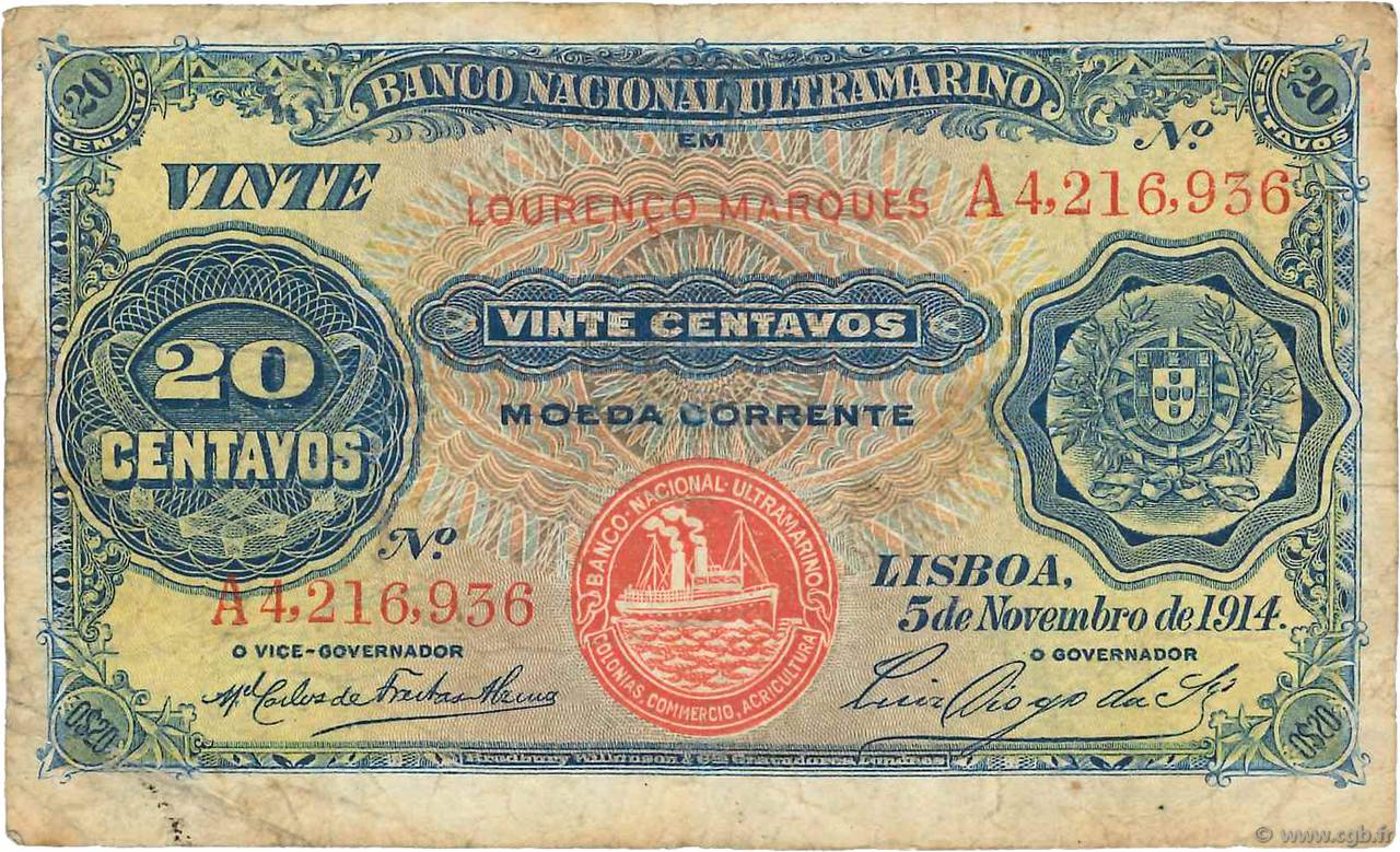 20 Centavos MOZAMBIQUE  1914 P.060 RC