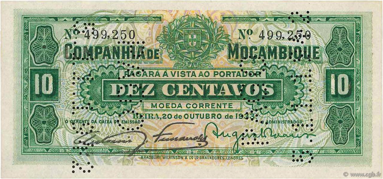 10 Centavos MOZAMBIQUE Beira 1933 P.R28 NEUF