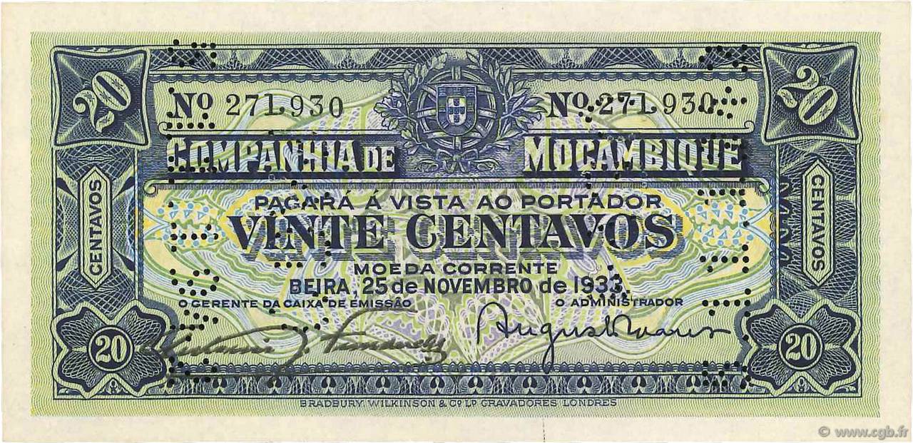 20 Centavos MOZAMBIQUE Beira 1933 P.R29 pr.NEUF