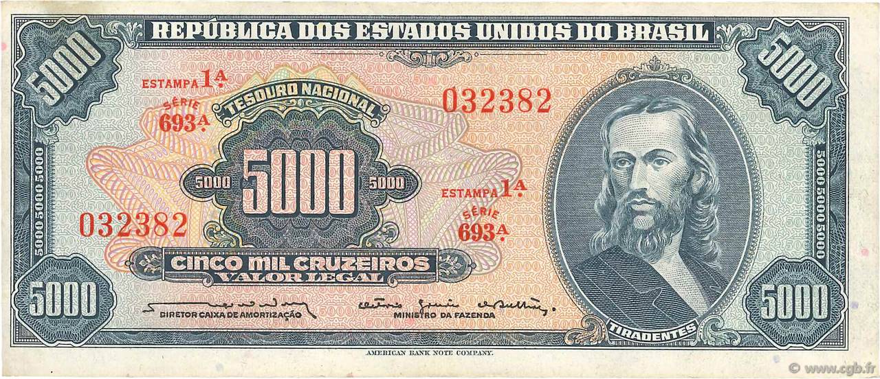 5000 Cruzeiros BRÉSIL  1964 P.174b TTB