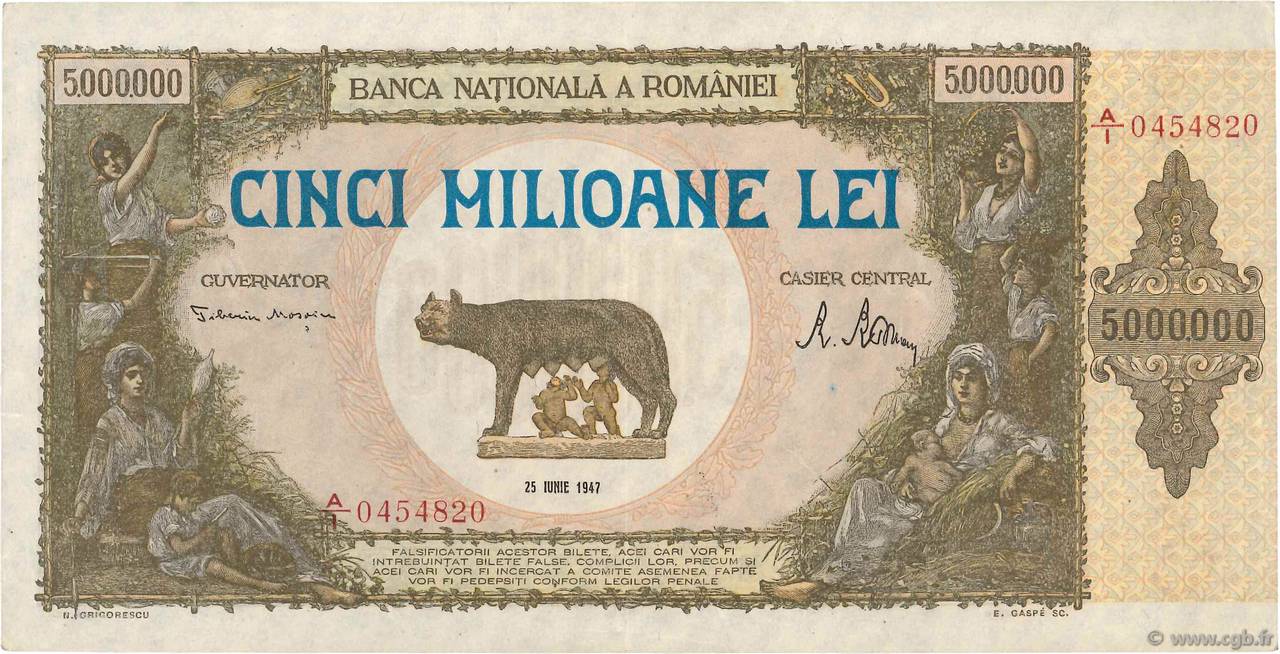 5000000 Lei ROMANIA  1947 P.061a VF+
