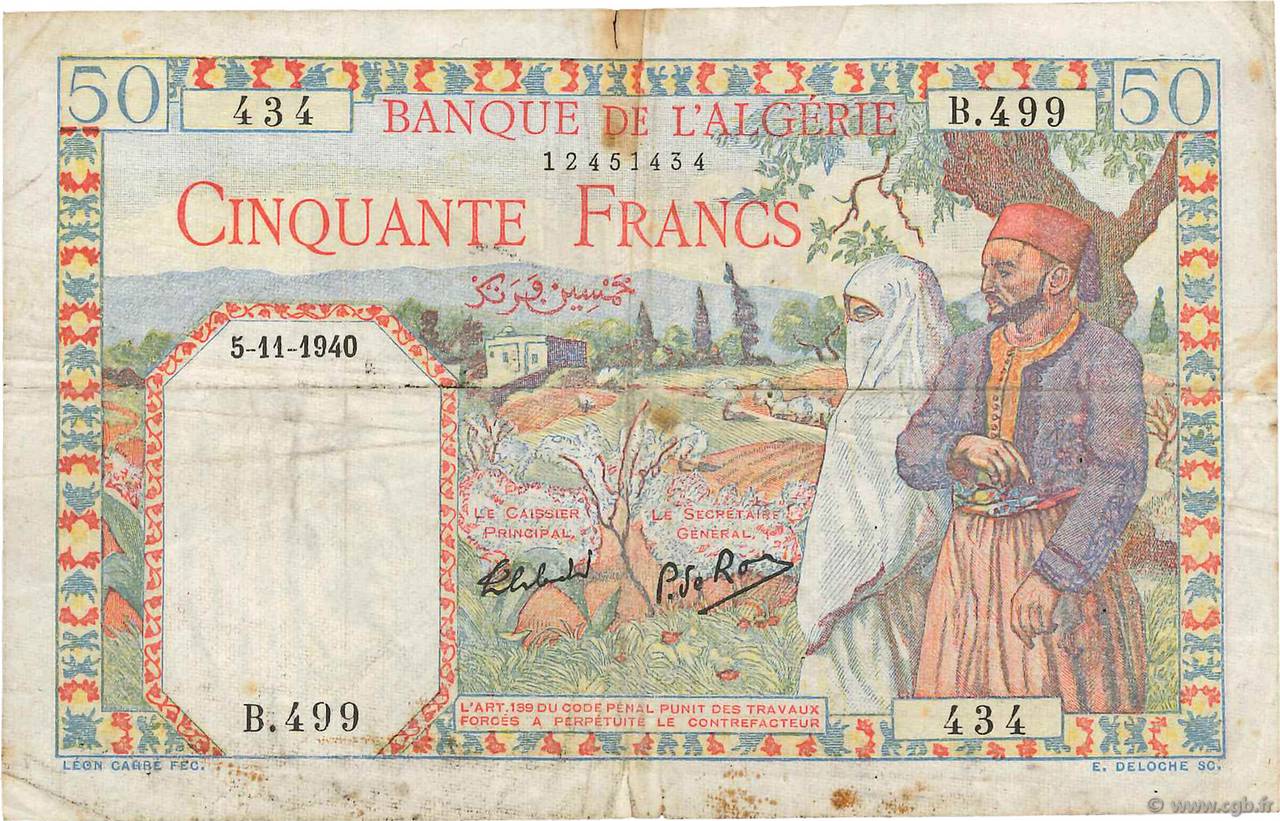 50 Francs ALGÉRIE  1940 P.084 pr.TB