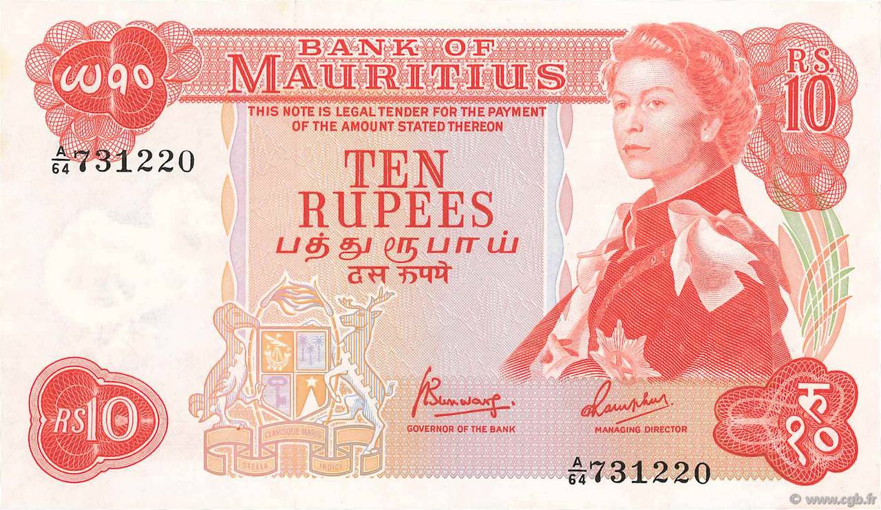 10 Rupees ÎLE MAURICE  1967 P.31c SPL+