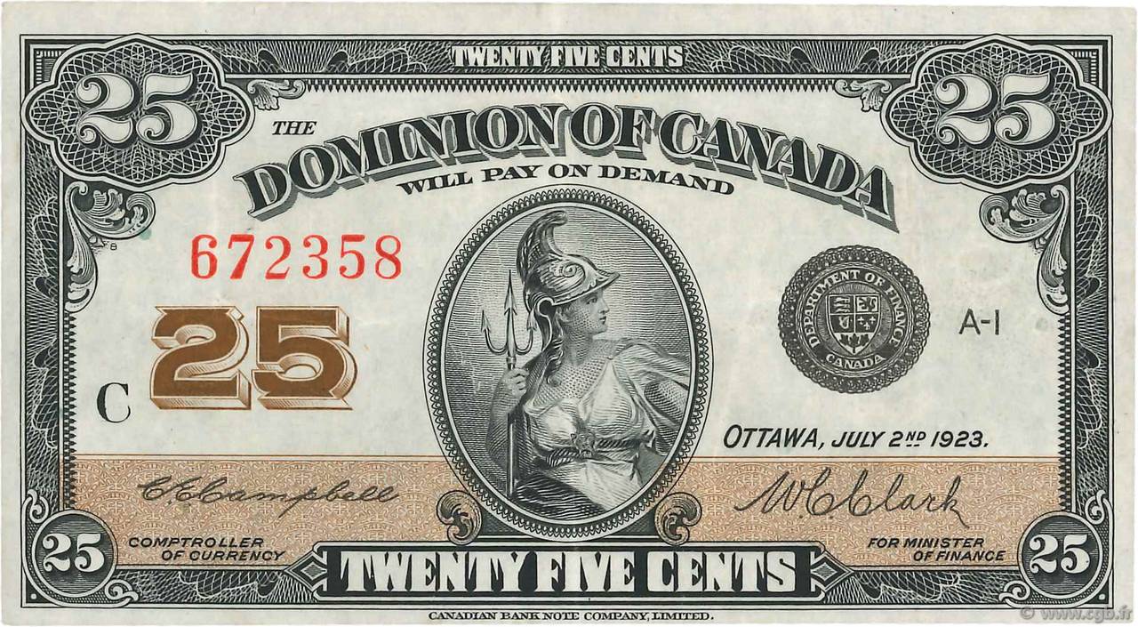 25 Cents CANADA  1923 P.011c SPL