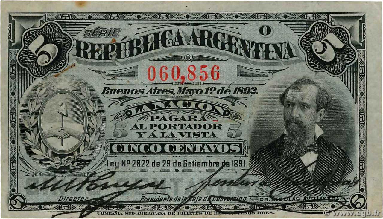 5 Centavos ARGENTINE  1892 P.213 TTB