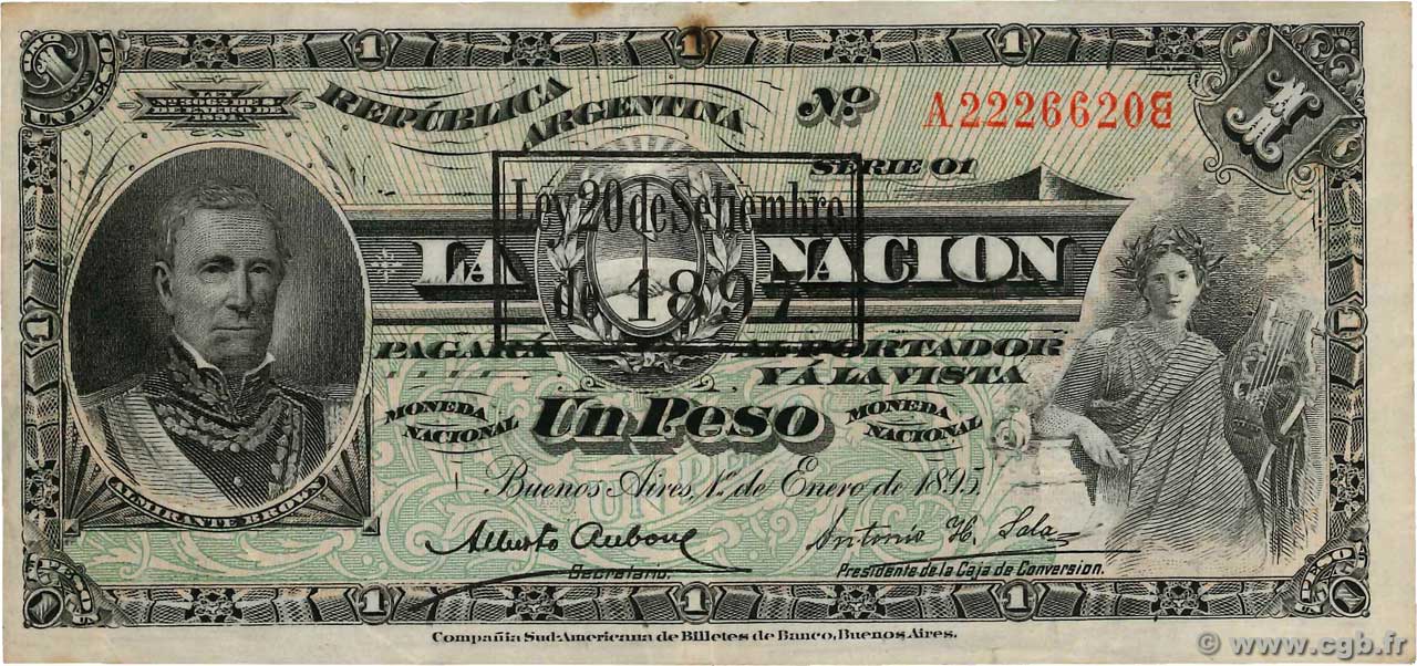1 Peso ARGENTINE  1895 P.218a TTB