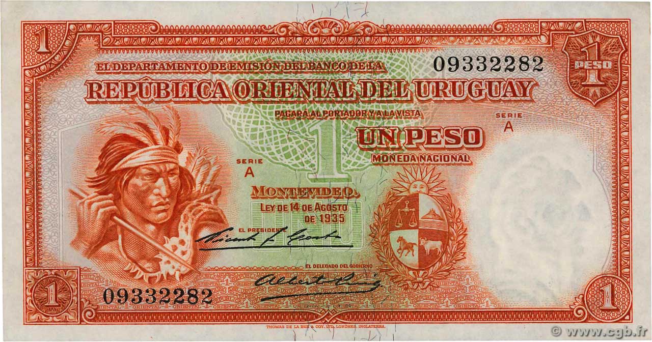1 Peso URUGUAY  1935 P.028a AU+