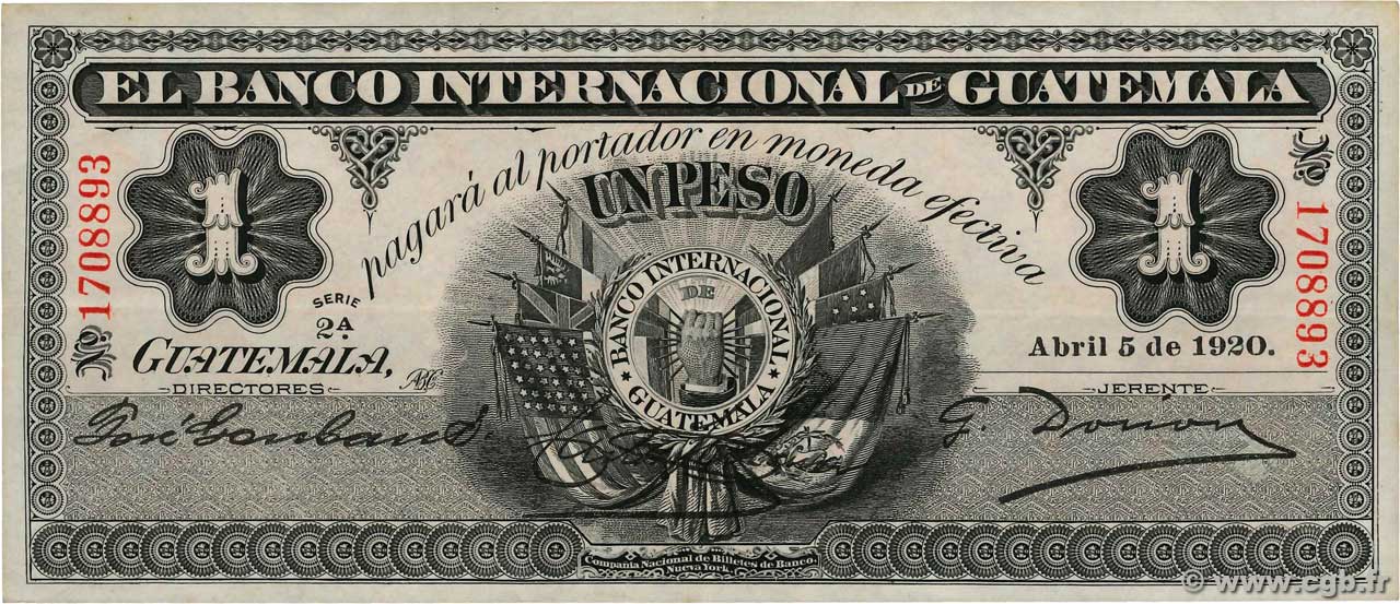 1 Peso GUATEMALA  1920 PS.153a XF