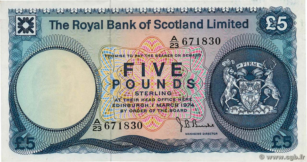 5 Pounds SCOTLAND  1974 P.337a XF