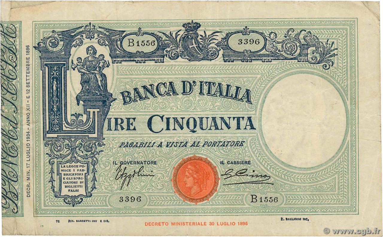 50 Lire ITALY  1934 P.047c F