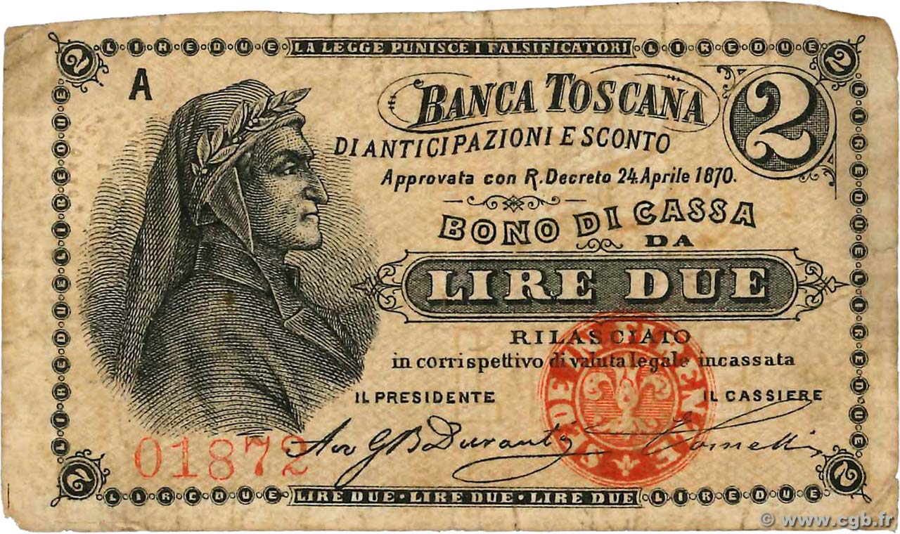 2 Lire ITALY  1870 G.387 F