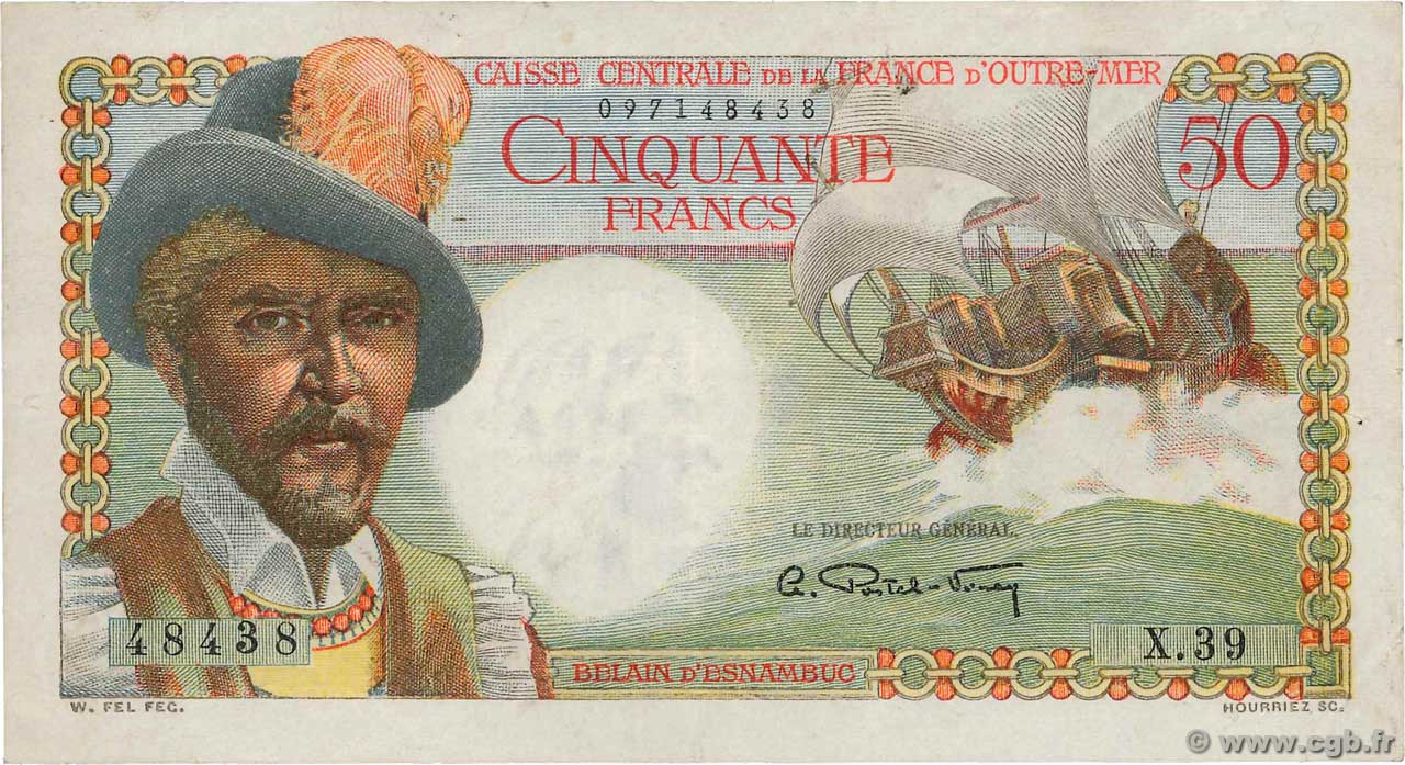 50 Francs Belain d Esnambuc FRENCH EQUATORIAL AFRICA  1946 P.23 VF