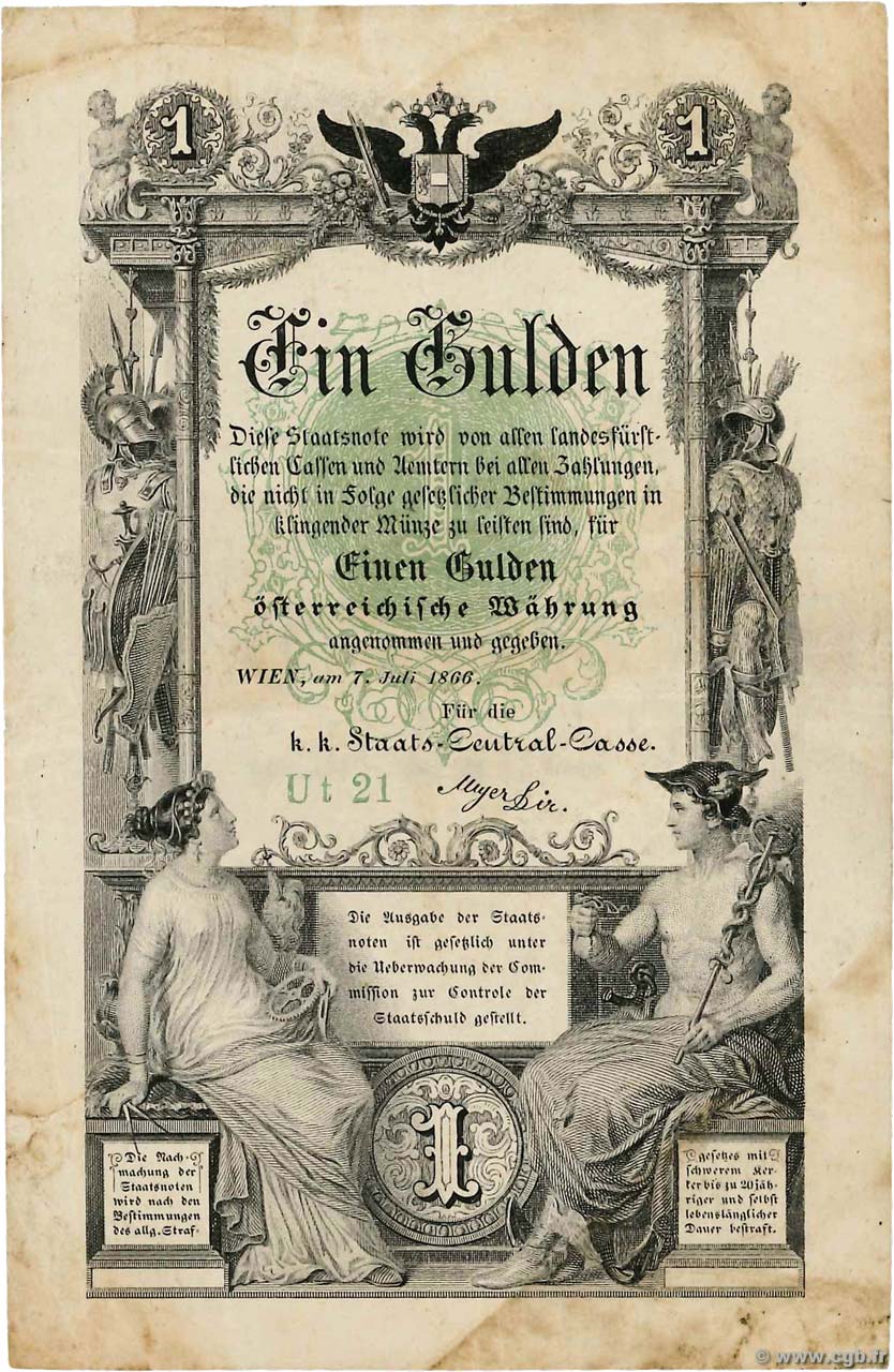 1 Gulden AUTRICHE  1866 P.A150 pr.TTB