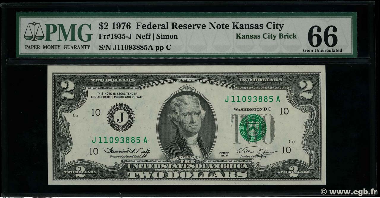 2 Dollars ÉTATS-UNIS D AMÉRIQUE Kansas City 1976 P.461J NEUF