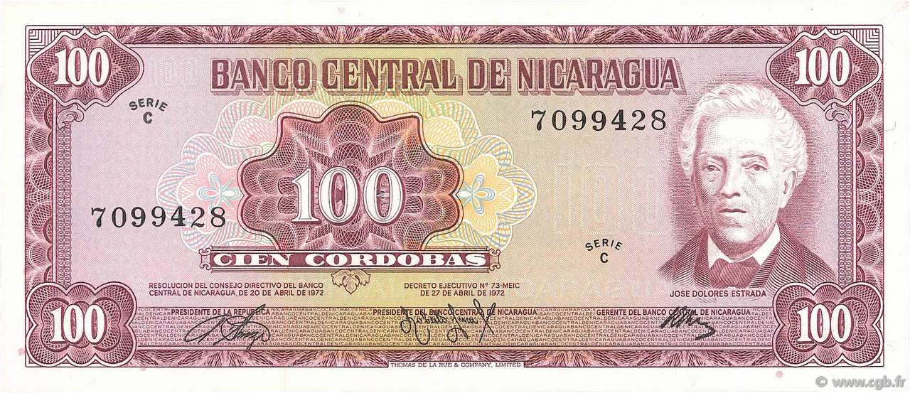 100 Cordobas NICARAGUA 1972 P.126 pr.NEUF
