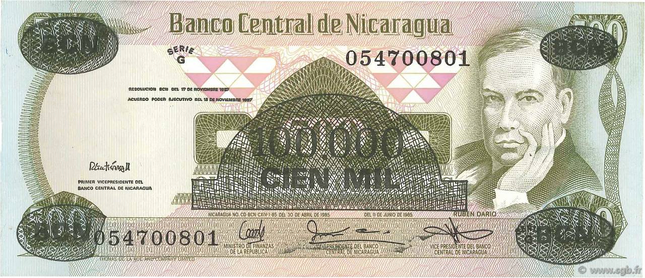 100000 Cordobas sur 500 Cordobas NICARAGUA  1987 P.149 UNC-