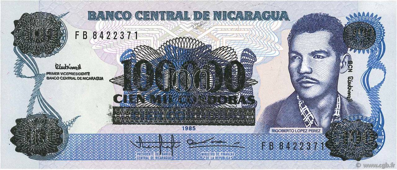 100000 Cordobas sur 100 Cordobas Fauté NICARAGUA  1989 P.159 UNC