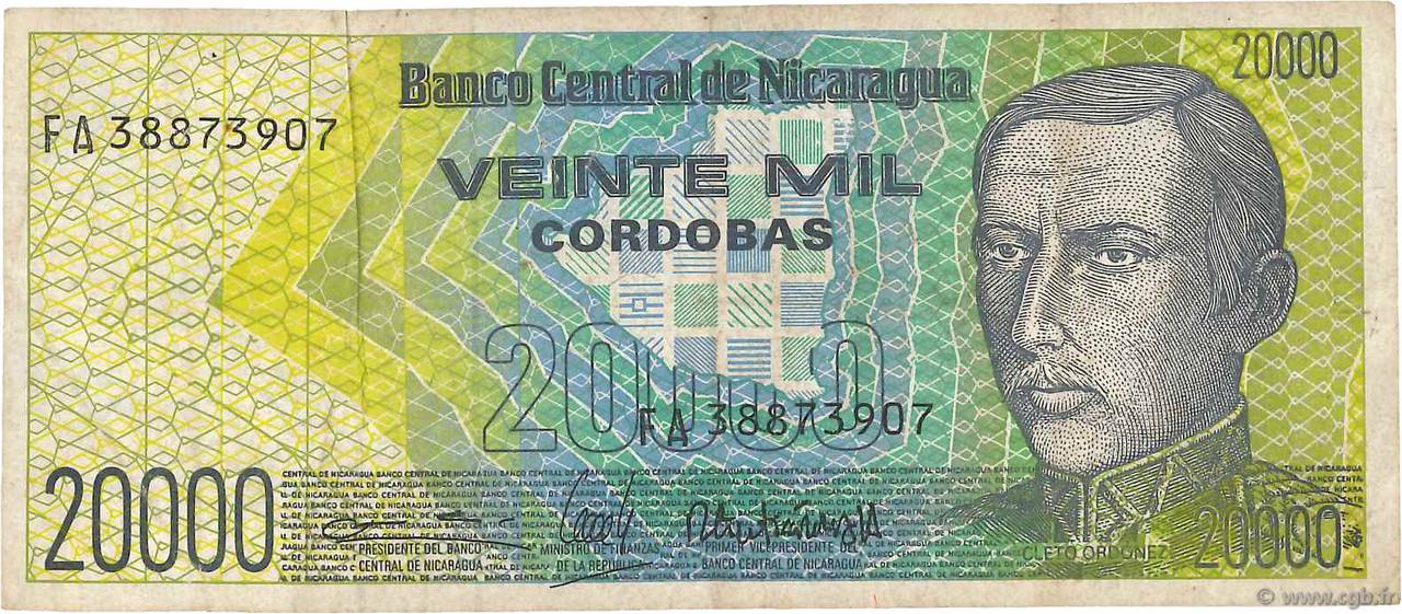 20000 Cordobas NICARAGUA  1989 P.160 TB+