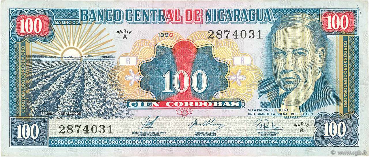 100 Cordobas NICARAGUA  1990 P.178 MBC